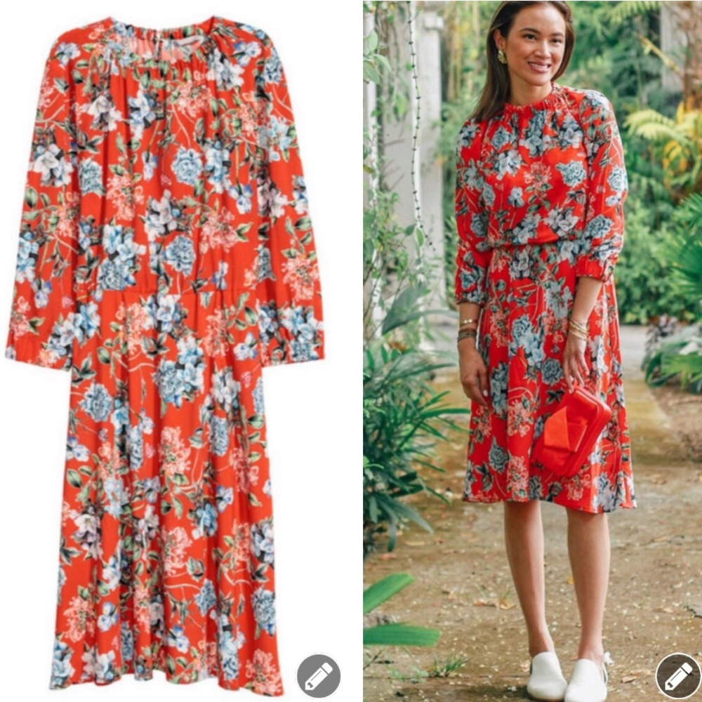 H&M long sleeve floral midi dress 8915
